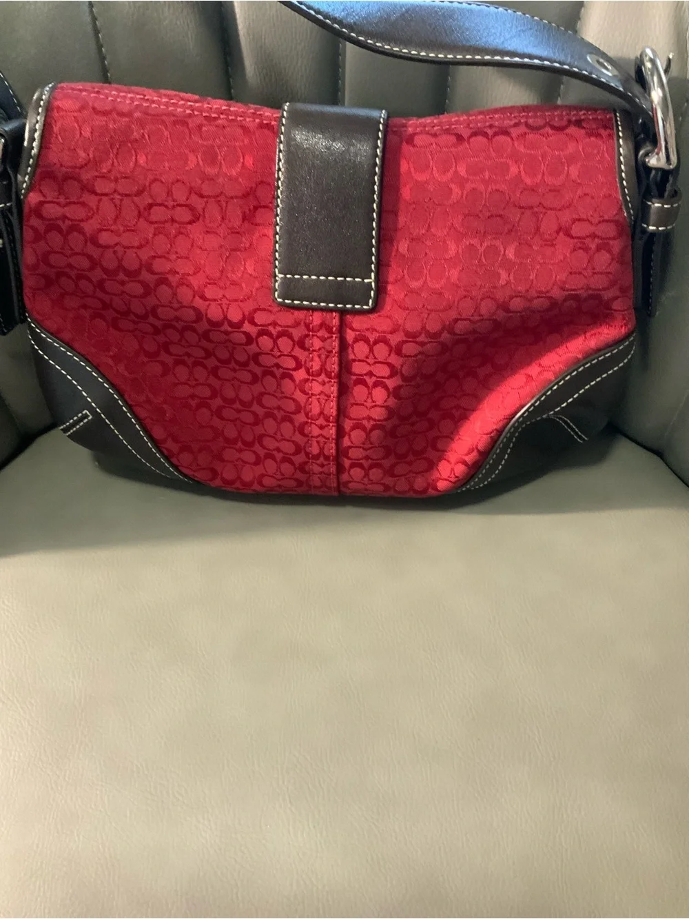 Vintage Coach Red Signature C Jacquard Soho Small Flap Shoulder Bag